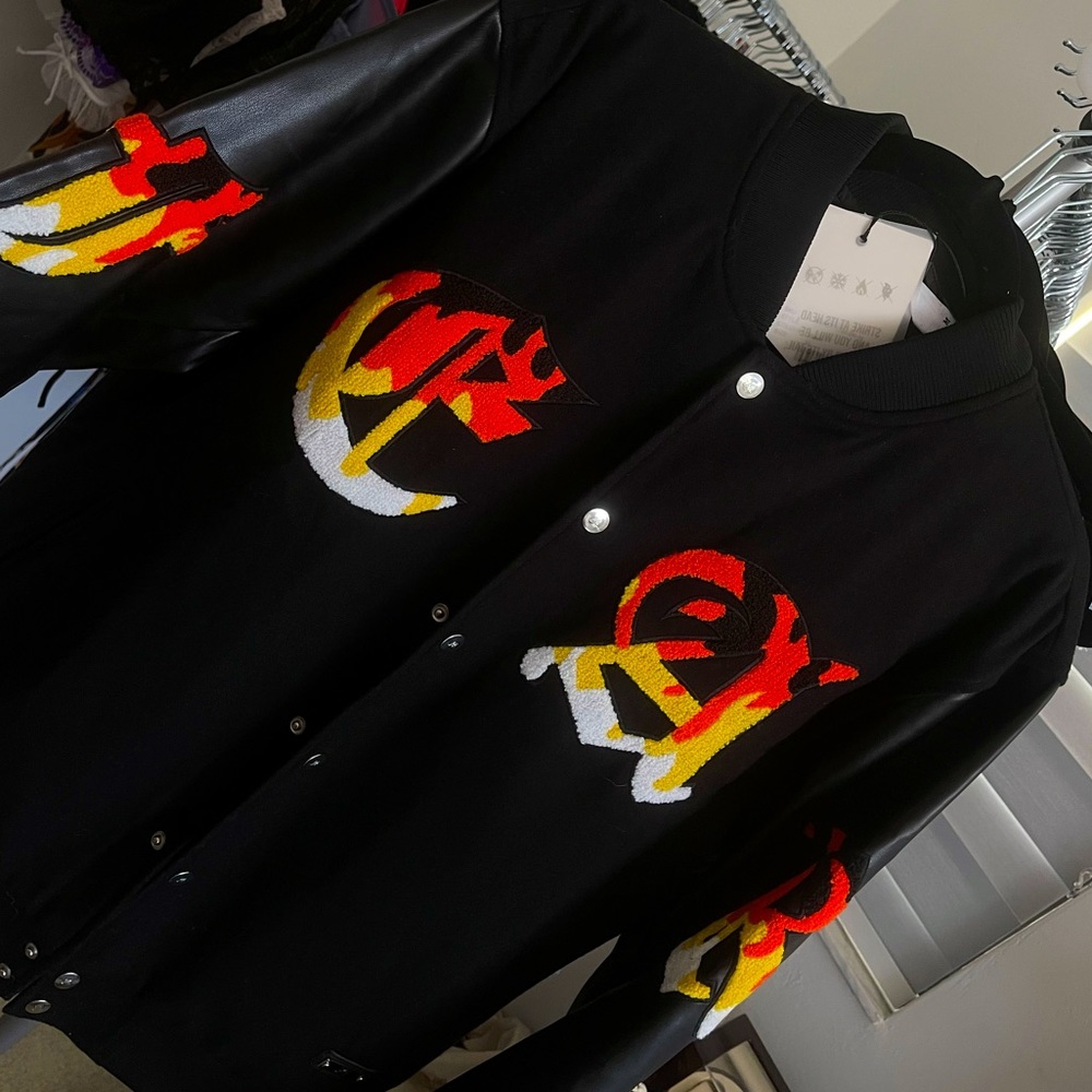 Brand new Made in Hell oversized varsity jacket in black size medium.